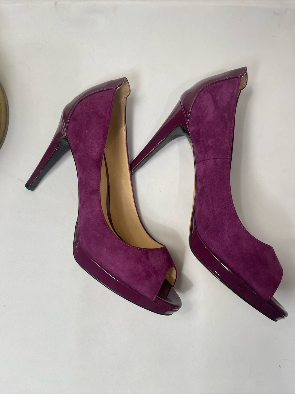 Cole Haan NikeAir Purple Suede Peep Toe Platform Pumps Heels Size 8B - Picture 2 of 11